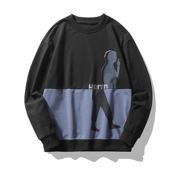 

men's hoodies & sweatshirts 2021 nieuwe lente en herfst hight straat print patchwork mannen losse fit polyester party, Black