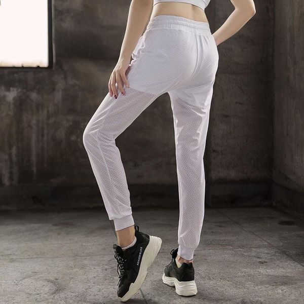 

women's pants & capris fitness stretch quick drying thin mesh loose sports large size running lady nine points female spring and summe, Black;white