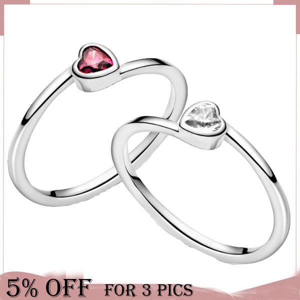 

2021 new valentines day 925 sterling silver misplaced heart rings for women engagement fine original jewelry ring gifts, Black