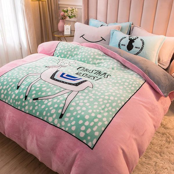 

sheets & sets elk pink soft coral velvet warm and comfortable home textile quilt cover four-piece set sheet