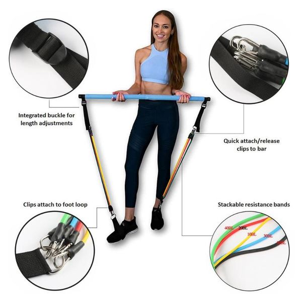 

resistance bands pilates bar exercise stick set adjustable buckle fitness yoga stretching training home gym