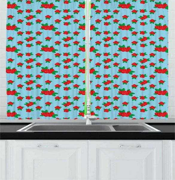 

curtain & drapes pale sky blue vermilion cranberry kitchen curtains cartoon style print of lingonberries from the berry family for cafe