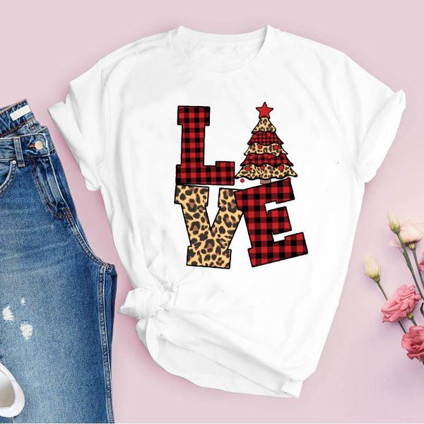 

tees for women print letter leopard love tree holiday merry christmas clothes lady clothing female t shirt graphic t-shirt, White