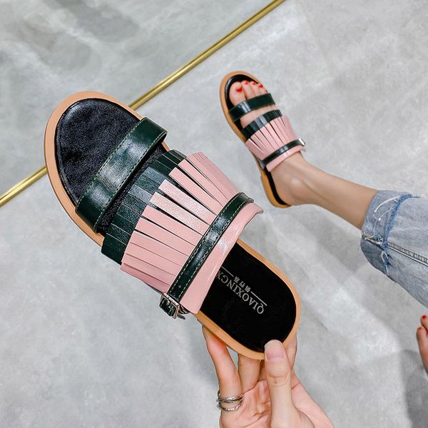 

slippers indoor women summer shoes woman flats beach slides home fashion designer on heels large size rs6k, Black