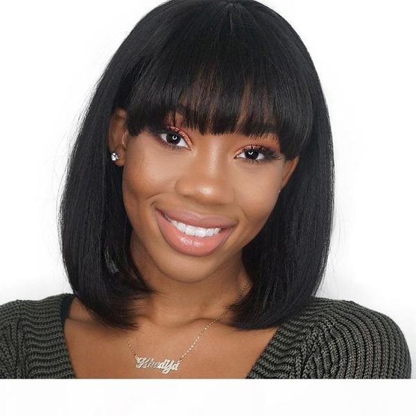 

short lace wig real virgin brazilian glueless silky straight full lace front short bob human hair wigs with bangs, Black;brown
