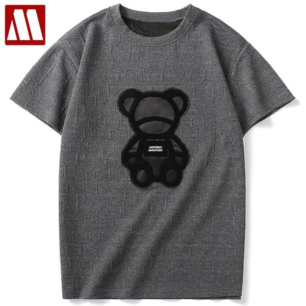 

men's t-shirts 2021 men streetwear tshirt hip hop embroidery bear 3d letters t shirt harajuku short sleeve t-shirt male summer loose t, White;black
