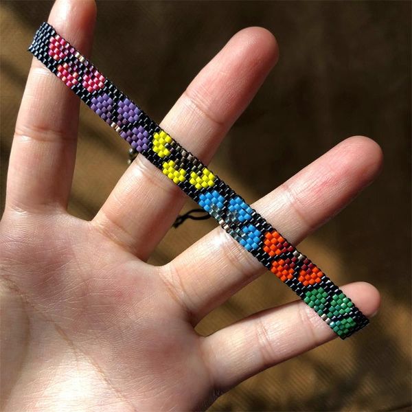 

beaded, strands flower bracelets, Black