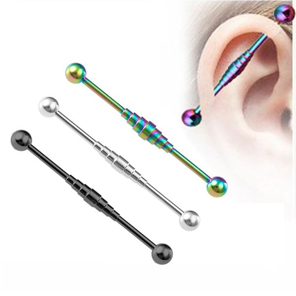

stainless steel industrial barbell cartilage earring long ear stud bar helix tragus piercing for women men body jewelry, Slivery;golden