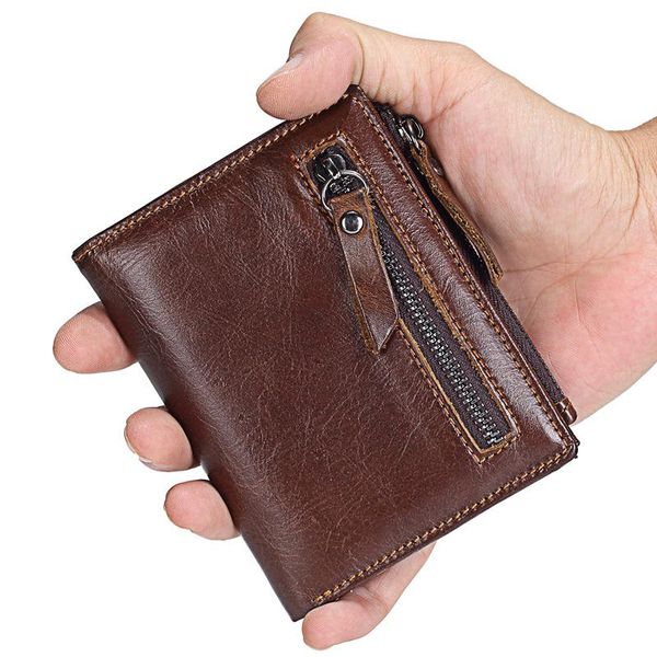 

yourseason men 2021 casual cowhide coin purse double zipper wallets multi-card genuine leather male small wallet short purses, Red;black