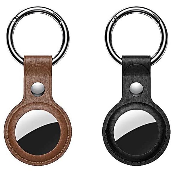 Ganchos de trilhos de atualização de trilhos para suporte de tags de ar com chaveiro, couro de pu, apple adequado (2 pack)