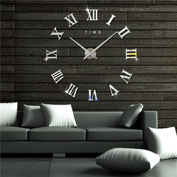 Relógios de parede Home Decor Moderno Criativo 3D DIY Clock Grande Numerais Romanos Espelhos De Metal Luxo Etiquetas Assista Cozinha da Sala de Visitas