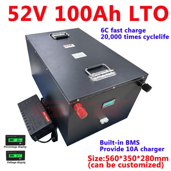 LTO 52V 100Ah Bateria de titanato de lítio usa células de bolsa de 2.4v para motocicleta 48v 52v sistema solar triciclo scooter + carregador 10A