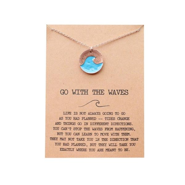 

chains 12pcs sunmmer blue sea wave round charms pendant necklace with card for woman jewelry, Silver