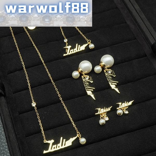 

d earrings classic design family's necklace is decorated with gold metal, white resin beads and imitation crystal, Golden