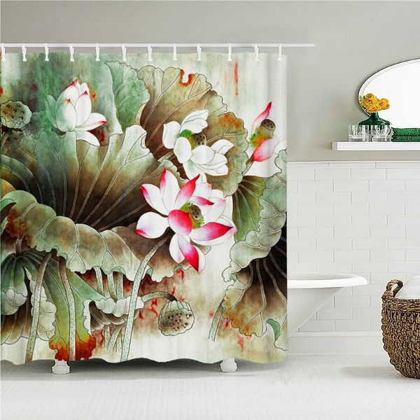 

shower curtains colorful lotus flowers birds bath curtain waterproof fabric chinese style bathtub screen for bathroom home decor