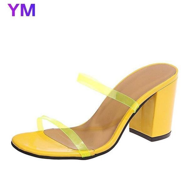 

sandals pvc 2021 summer woman shoes square heel fashion set foot casual for lady leather gladiator jelly 43, Black