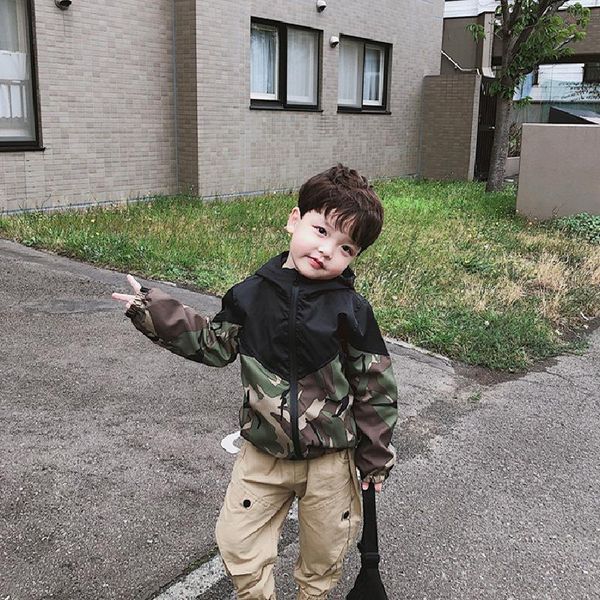 

jackets children's camouflage jacket 2021 korean boy spring and autumn big hooded coat for kids clothes, Blue;gray