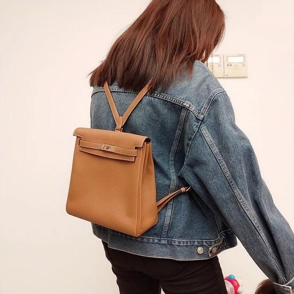 

2021 new leather women's bag litchi pattern backpack