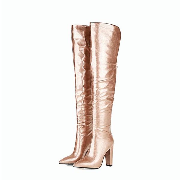 

boots 2021 autumn and winter women's european american trend fashion pointed thick heel over the knee slim, Black