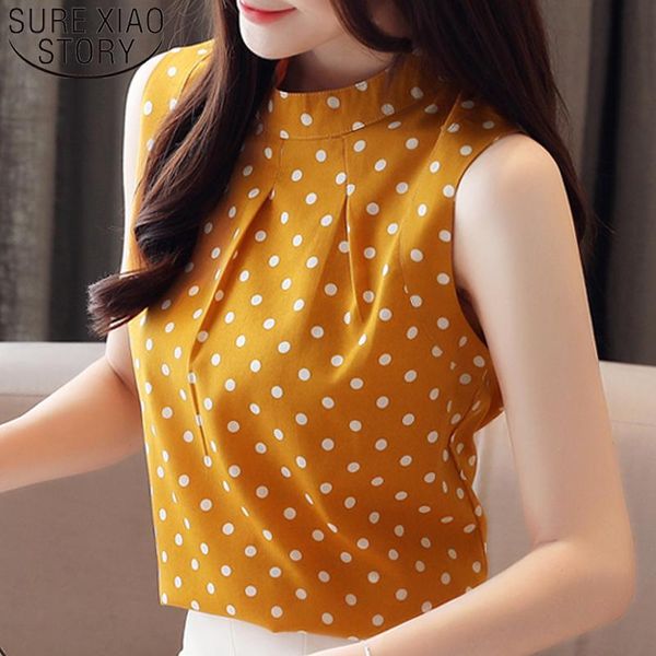 

2021 summer loose women blouse women shirt sleeveless o-neck casual party korean clothing fashion elegant blusas 5237, White