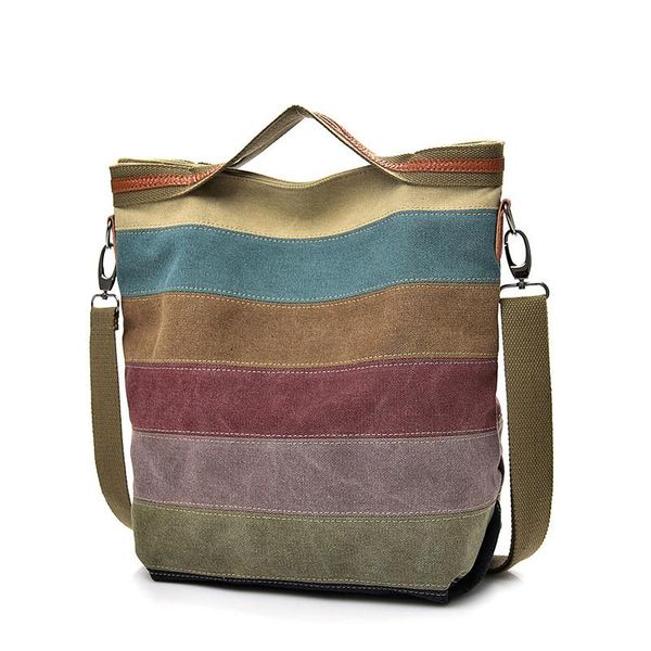 

shoulder bags fashion canvas bag brand women handbag patchwork casual female messenger ladies rainbow purse pouch