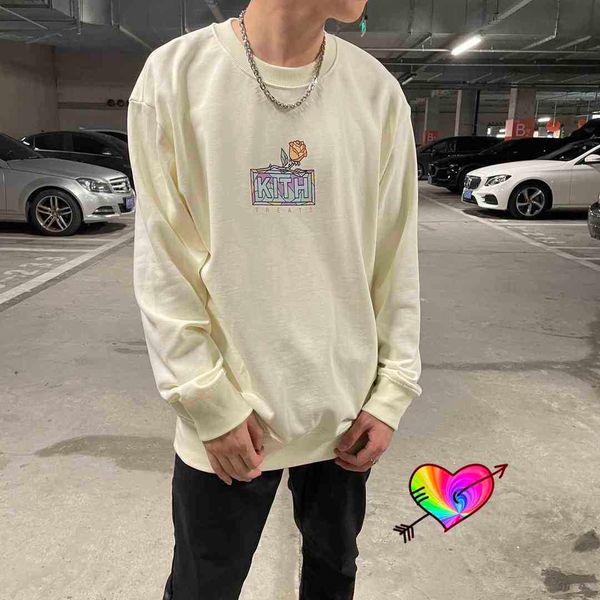 

sweater kith treats sweatshirts men women 1:1 floral graphic classic box hoodie sleeve crewneck, Black