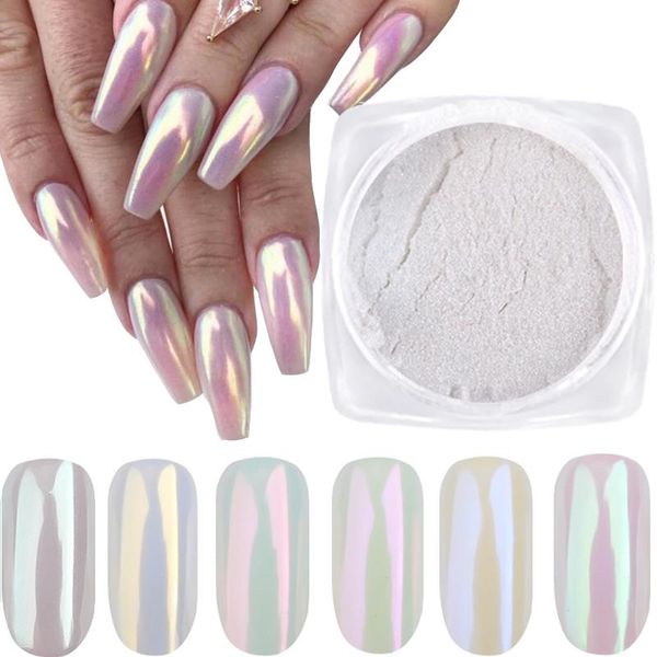 

nail glitter 1 box powders neon dust mirror sparkle mermaid dip white purple chrome pigment polish art decorations, Silver;gold