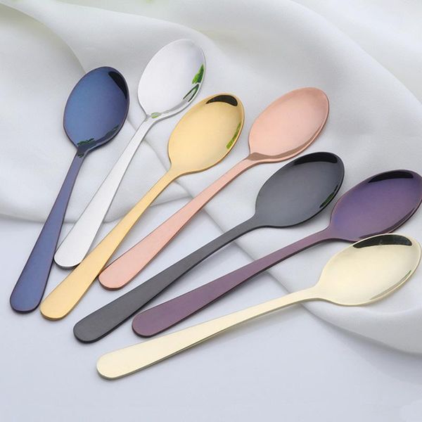 

dinnerware sets 6pcs mini tea spoon stainless steel cutlery set unique rainbow dessert gold spoons small coffee scoop