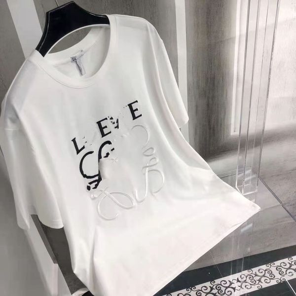 

luxury design spring luojia stereo embroidery round neck casual short sleeve t-shirt loose fashion couple, White