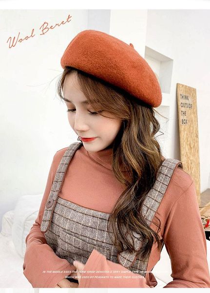 

beanie/skull caps french beret for women autumn winter outdoor berets street style plain cap wool warm femme girl's beanie hat, Blue;gray