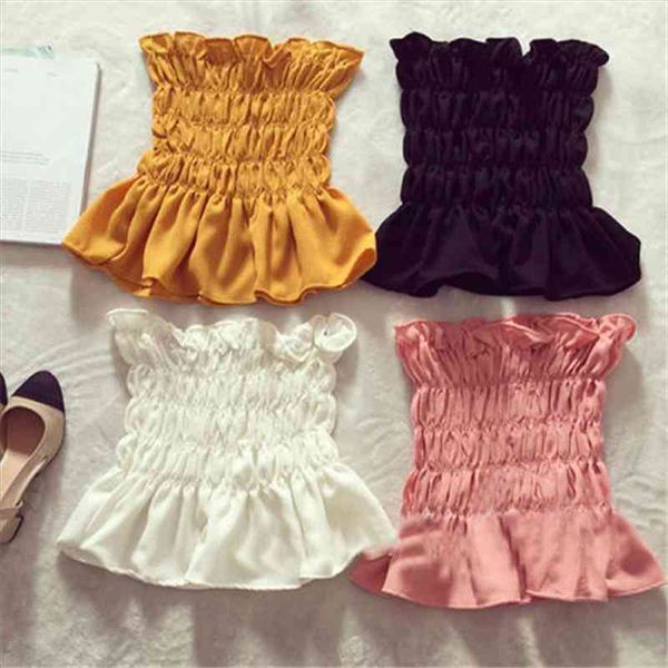 

fashion off shoulder women blouses 4 colors pleated sweet design solid blouse sleeveless summer casual, White