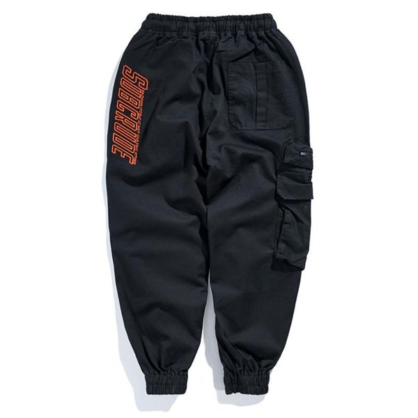 

men's pants camouflage hiphop cargo 2021 side pocket letter print loose tie trousers harajuku feet sweatpants streetwear, Black