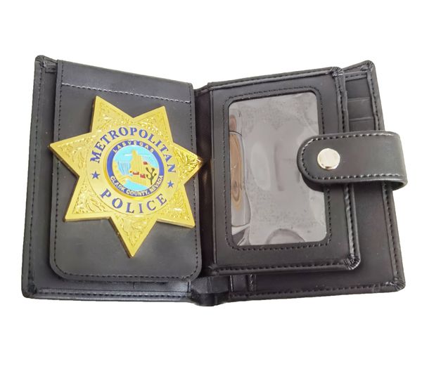 

multi functional men's wallet bag with us las vegas metal badge, Brown;gray