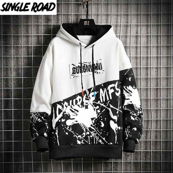 

singleroad mens hoodies men winter fleece patchwork oversized sweatshirt hip hop harajuku japanese streetwear hoodie men 201127, Black