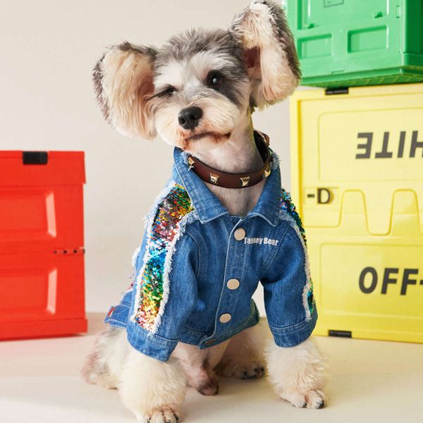 

dog autumn and winter new thin glossy denim coat teddy schnery cocky dogbear pet clothing