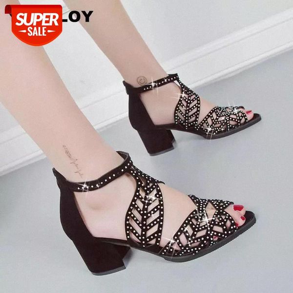 

brand ladies heels shoes woman 2019 zapatos de mujer summer women's sandals fashion belt buckle rhinestone sandal shoe new #kc4r, Black