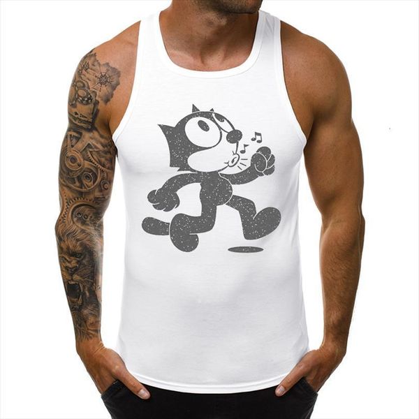 

retro faded cat design men tank vintage funny printed sleeveless garment singlet casual clothing fashion cool vest, White;black