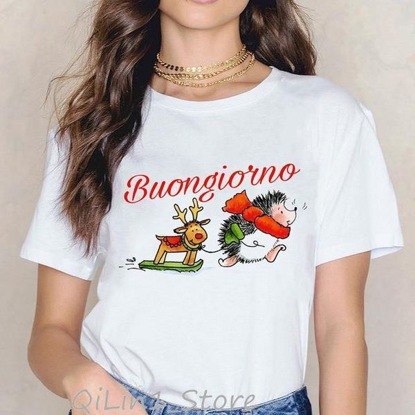 

harajuku kawaii hedgehogs animal print tee shirt femme birthday christmas gift all seasons suitable women cute tee, White