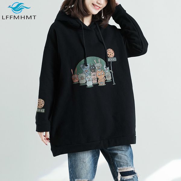 

2021 110kg large size women hooded sweatshirt spring autumn new fashion korean style office lady cartoon funny casual gogd, Black