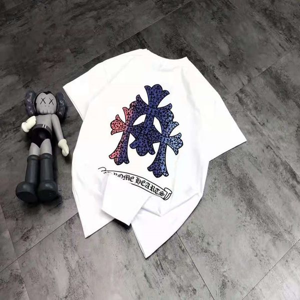 

ch gradient cross print short sleeve t-shirt ~ 2021 summer new fashion, western style, relaxed, unisex, White