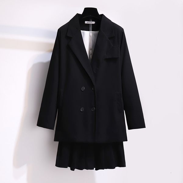 

plus size -4xl female blazer two pieces double breasted jacket and mini skirt 2021 lady from the office formal uniform suits 86k6, Black;gray