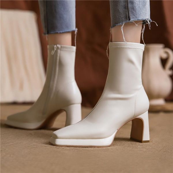 

boots fashion winter autumn 2021 genuine leather elastic band motorcycle classic design party basic shoes woman, Black