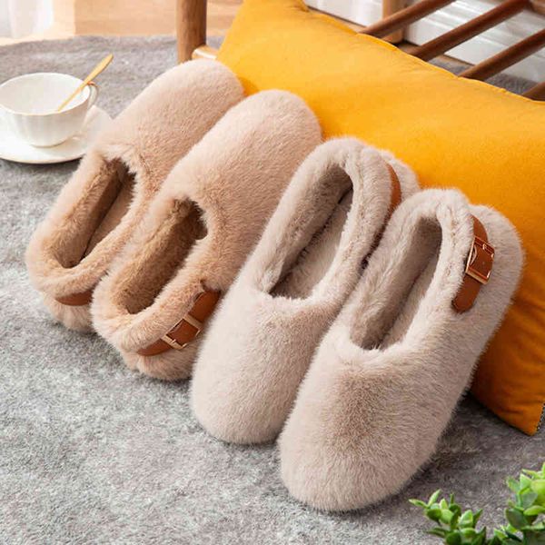 

2021 winter women fur keep warm women's flat sho indoor slip-on loafers solid color home ffy casual ladi, Black
