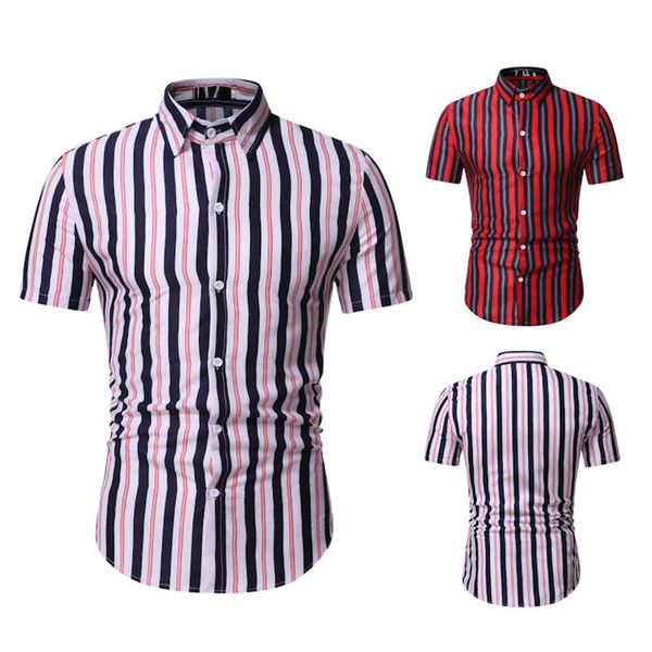 

men's casual shirts 2021 fashion summer men stripe short sleeve shirt plus size clothing vestidos dress camisas, White;black