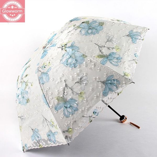 

umbrellas three fold clear umbrella double lace embroidered sunshade gift