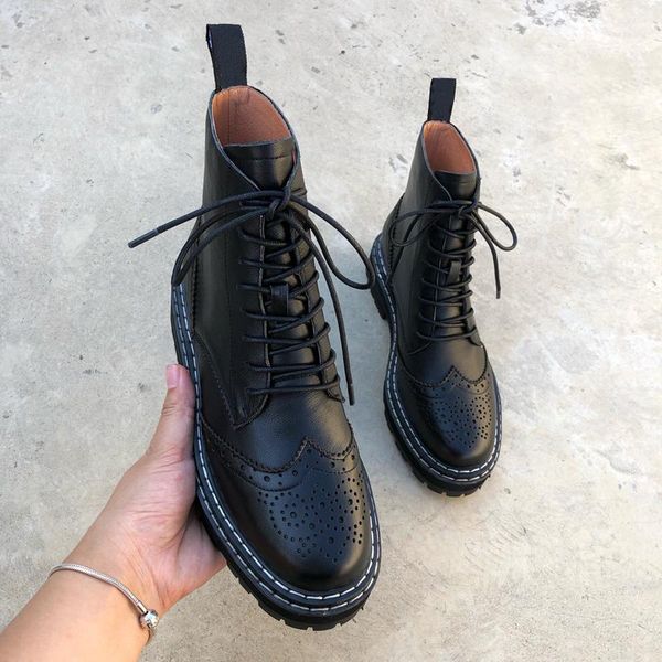 

boots leather women's hollow shoes thick-soled fashion winter, Black
