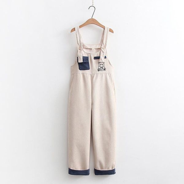 

women's pants & capris kawaii corduroy women cute cartoon overalls teen girls preppy jumpsuit autumn aesthetic rompers casual straight, Black;white