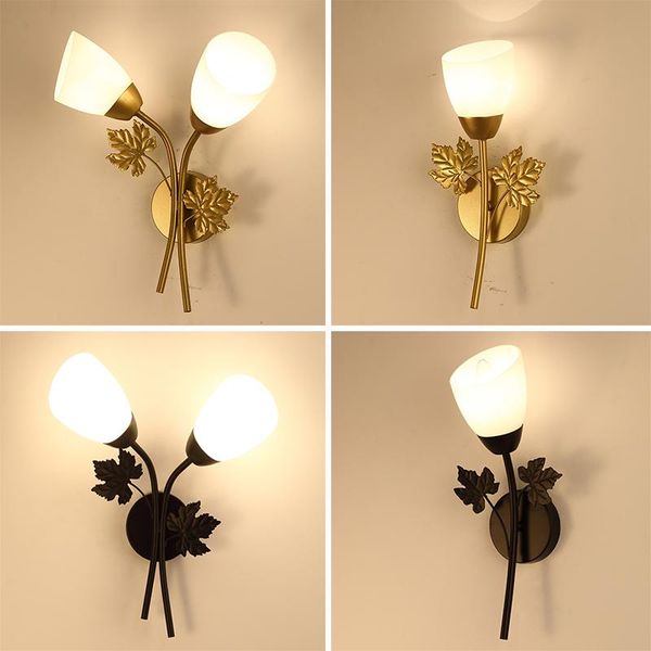 

creative e27 modern flower led wall lamp gold/black living room stairs wall light aisle bathroom sconce 90-260v home decro