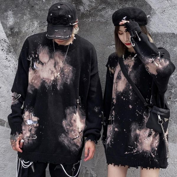 

men's sweaters hip hop sweater gothic long sleeve streetwear black punk goth couple pullover winter clothes, White;black
