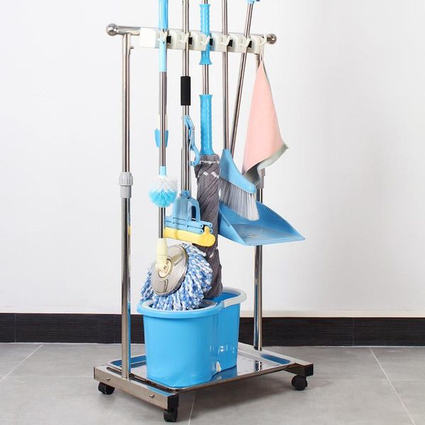 

hooks & rails qtjh broom and mop holder put wet commercial rack floor standing cleaning tool cart storage for garden garage schools